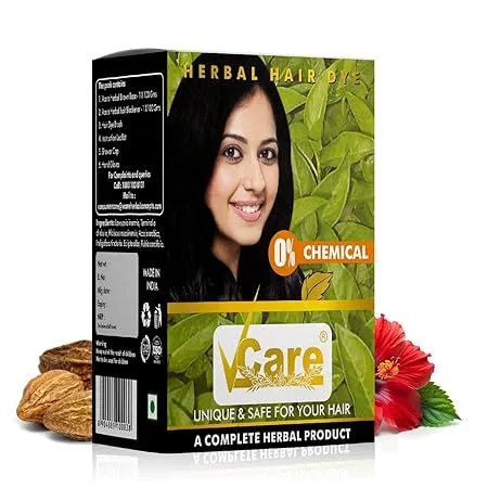 VCare Natural Herbal Hair Dye Powder for Men and Women Apply for Dry Hair & Beard With Brushes, Shower caps and Gloves